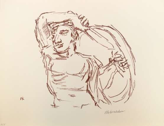 Kokoschka, Oskar (1886 Pöchlarn-1980 Montreux) "Krieger", Farblitho., 47/ 75, in der Platte monogr. u.l., handsign. u.r., Blattgröße 38x50 cm, ungerahmt (Er war ein österreichischer Maler, Grafiker und Schrifts… - Foto 1