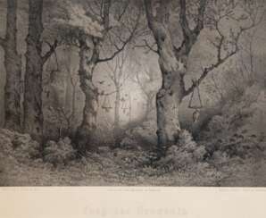 Krüger, Eugen (1832 Altona-1876 Düsternbrook) &quot;Fang der Drosseln&quot;, Litho., 23x33 cm, im Passepartout hinter Glas und Rahmen