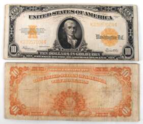 27 diverse Dollar-Geldscheine, USA, dabei 8x 5 Dollar 1913 der Federal Reserve aus Washington D.C., 1x 10 Dollar 1903 aus San Antonio, 1x 10 Dollar 1905 aus New York, 6x 10 Dollar 1913 der Federal Reserve aus Washington …