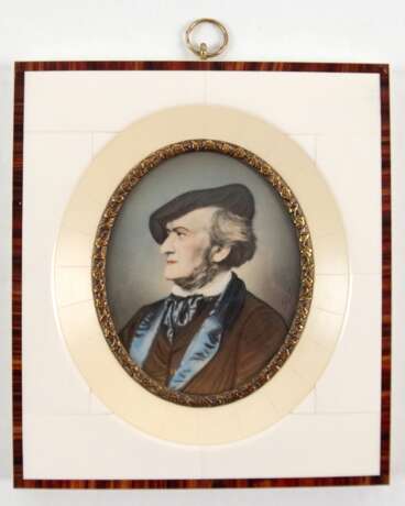 Miniatur "Porträt von Richard Wagner", oval, Öl/Bein, im beinfarbenen Rahmen, ges. 14,3x12,3 cm - Foto 1