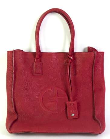 Tasche vorn Giorgio Armani, Made in Italy, Mod. 578026, Art. 4W008, rotes Leder, mit Reißverschluß, kleines Armani-Vorhängeschloß ohne Schlüssel, 1 großes Innenfach, 3 kleine seitl. Innentaschen, davon 1x mit Reißversc… - photo 1