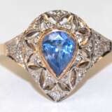 Ring, 750er GG/ WG, 4,4 g, Saphir 1,42 ct., Brillanten 0,21 ct., RG 57, Innendurchmesser 16,5 mm - фото 1