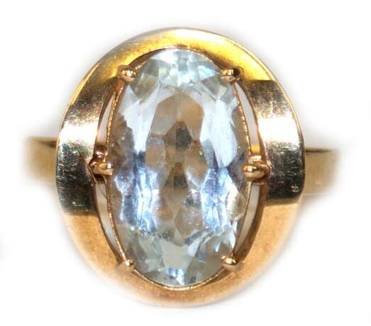 Ring mit Aquamarin, 1,4 x 0,8 cm, 585er Gold, ca. 5,4 g, RG 55, Innendurchmesser 17,5 mm - Foto 1