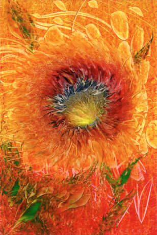 “Sunflower” Canvas Oil paint Op-art Still life 2006 - photo 1