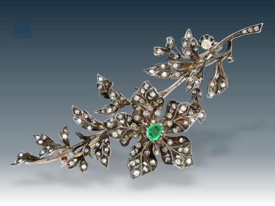 Brosche: museale, antike Diamant/Blütenbrosche von außergewöhnlicher Größe, sog. Zitterbrosche, Frankreich um 1850 - Foto 2