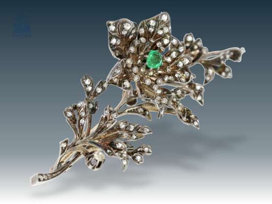 Brosche: museale, antike Diamant/Blütenbrosche von außergewöhnlicher Größe, sog. Zitterbrosche, Frankreich um 1850 - фото 3