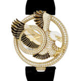 CARTIER. A VERY RARE 18K GOLD, ENAMEL, DIAMOND AND GREEN GEM-SET LIMITED EDITION WRISTWATCH - фото 1