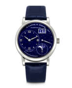 Affichage de la date. A. LANGE &amp; S&#214;HNE. AN 18K WHITE GOLD WRISTWATCH WITH OVERSIZED DATE, POWER RESERVE AND MOON PHASES