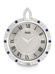 PIAGET. A MESMERISING AND RARE PLATINUM, SAPPHIRES AND DIAMOND-SET POCKET WATCH