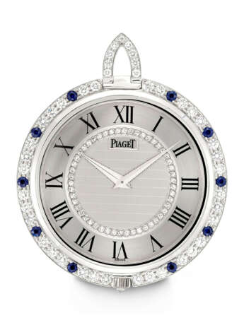 PIAGET. A MESMERISING AND RARE PLATINUM, SAPPHIRES AND DIAMOND-SET POCKET WATCH - Foto 1