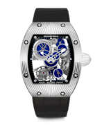 Richard Mille. RICHARD MILLE. A UNIQUE AND APPEALING 18K WHITE GOLD TONNEAU-SHAPED SKELETONISED TOURBILLON WRISTWATCH WITH LAPIS LAZULI-SET WHEELS, MADE TO COMMEMORATE THE 150TH ANNIVERSARY OF BOUCHERON