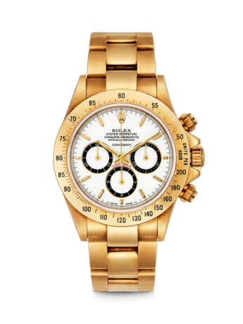 ROLEX. A VERY RARE 18K GOLD AUTOMATIC CHRONOGRAPH WRISTWATCH WITH BRACELET AND "FLOATING DIAL" - фото 1