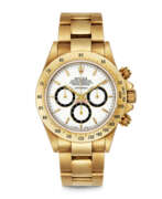 Yellow gold. ROLEX. A VERY RARE 18K GOLD AUTOMATIC CHRONOGRAPH WRISTWATCH WITH BRACELET AND &quot;FLOATING DIAL&quot;