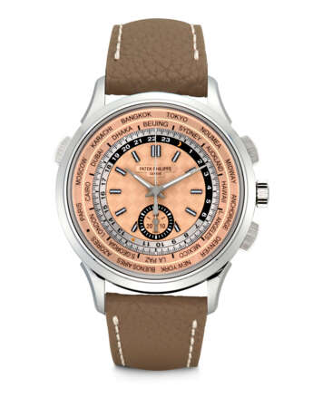 PATEK PHILIPPE. A STAINLESS STEEL AUTOMATIC FLYBACK CHRONOGRAPH WORLD TIME WRISTWATCH - photo 1