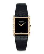 Patek Philippe. PATEK PHILIPPE. A LADY’S ELEGANT 18K GOLD AND DIAMOND-SET WRISTWATCH WITH ONYX DIAL