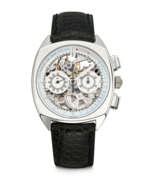 Vacheron Constantin. VACHERON CONSTANTIN. A VERY RARE PLATINUM LIMITED EDITION SKELETONISED CHRONOGRAPH WRISTWATCH