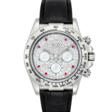 ROLEX. A MESMERISING AND RARE 18K WHITE GOLD, RUBY AND DIAMOND-SET AUTOMATIC CHRONOGRAPH WRISTWATCH - Prix ​​des enchères