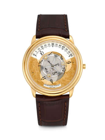 AUDEMARS PIGUET. AN 18K GOLD SEMI-SKELETONISED AUTOMATIC WRISTWATCH WITH WANDERING HOURS - Foto 1