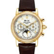 PATEK PHILIPPE. A RARE 18K GOLD PERPETUAL CALENDAR SPLIT SECONDS CHRONOGRAPH WRISTWATCH WITH MOON PHASES, 24 HOUR AND LEAP YEAR INDICATION - Auktionspreise