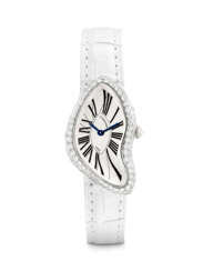 CARTIER. AN EXTREMELY RARE PLATINUM AND DIAMOND-SET ASYMMETRICAL WRISTWATCH