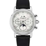 PATEK PHILIPPE. A RARE PLATINUM PERPETUAL CALENDAR SPLIT SECONDS CHRONOGRAPH WRISTWATCH WITH MOON PHASES, 24 HOUR AND LEAP YEAR INDICATION - фото 1