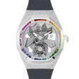 AUDEMARS PIGUET. A RARE AND BEAUTIFUL 18K WHITE GOLD, DIAMOND AND RAINBOW-COLOURED GEMSTONE-SET SKELETONISED TOURBILLON WRISTWATCH - Auction prices