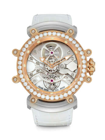 BVLGARI. A RARE 18K TWO TONE GOLD AND DIAMOND-SET LIMITED EDITION SKELETONISED TOURBILLON WRISTWATCH - photo 1