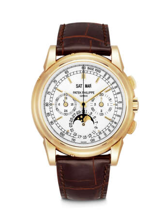 PATEK PHILIPPE. AN 18K GOLD PERPETUAL CALENDAR CHRONOGRAPH WRISTWATCH WITH MOON PHASES, 24 HOUR AND LEAP YEAR INDICATION - photo 1