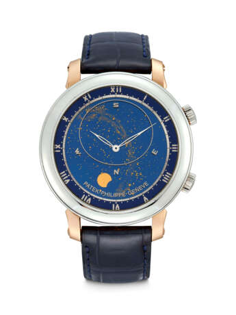 PATEK PHILIPPE. A RARE PLATINUM AND 18K PINK GOLD AUTOMATIC ASTRONOMICAL WRISTWATCH WITH SKY CHART, PHASES AND ORBIT OF THE MOON INCLUDING TIME OF MERIDIAN PASSAGE OF SIRIUS AND OF THE MOON - фото 1