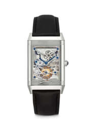 JAEGER-LECOULTRE. A VERY RARE PLATINUM LIMITED EDITION REVERSIBLE SKELETONISED TOURBILLION WRISTWATCH