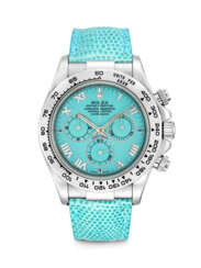 ROLEX. AN ATTRACTIVE 18K WHITE GOLD AUTOMATIC CHRONOGRAPH WRISTWATCH WITH TURQUOISE CHRYSOPRASE DIAL