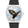 PATEK PHILIPPE. AN ATTRACTIVE AND RARE PLATINUM AUTOMATIC WRISTWATCH WITH CLOISONN&#201; ENAMEL DIAL DEPICTING AN AMERICAN EAGLE BY ANITA PORCHET - Prix ​​des enchères