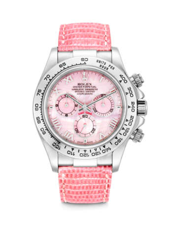 ROLEX. AN ATTRACTIVE 18K WHITE GOLD AUTOMATIC CHRONOGRAPH WRISTWATCH WITH PINK MOTHER-OF-PEARL DIAL - photo 1