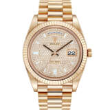 ROLEX. A RARE 18K PINK GOLD AND DIAMOND-SET AUTOMATIC WRISTWATCH WITH SWEEP CENTRE SECONDS, DAY, DATE AND BRACELET - фото 1