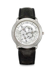 AUDEMARS PIGUET. A PLATINUM SEMI-SKELETONISED AUTOMATIC WRISTWATCH WITH WANDERING HOURS