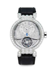 HARRY WINSTON. A VERY RARE AND ATTRACTIVE PLATINUM, DIAMOND-SET AND SEMI-SKELETONISED LIMITED EDITION TOURBILLON WRISTWATCH WITH 110 HOURS POWER RESERVE