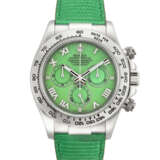 ROLEX. AN ATTRACTIVE 18K WHITE GOLD AUTOMATIC CHRONOGRAPH WRISTWATCH WITH GREEN CHRYSOPRASE DIAL - фото 1