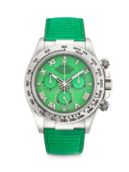 ROLEX. AN ATTRACTIVE 18K WHITE GOLD AUTOMATIC CHRONOGRAPH WRISTWATCH WITH GREEN CHRYSOPRASE DIAL