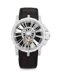 ROGER DUBUIS. AN 18K WHITE GOLD AND DIAMOND-SET FLYING TOURBILLON LIMITED EDITION WRISTWTACH