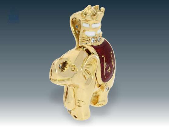 Kette: Goldkette mit sehr hochwertigem Fabergé Emaille-Anhänger mit Brillantbesatz, Motiv "Elefant", limitiert auf weltweit 200 Stück - photo 1
