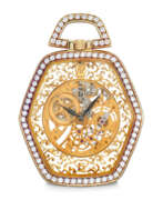 Карманные часы. AUDEMARS PIGUET. AN 18K GOLD AND DIAMOND-SET SKELETONISED HEXAGONAL POCKET WATCH