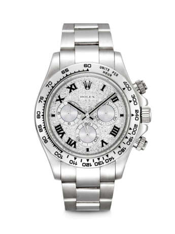 ROLEX. AN 18K WHITE GOLD AND DIAMOND-SET AUTOMATIC CHRONOGRAPH WRISTWATCH WITH BRACELET - фото 1