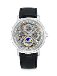 VACHERON CONSTANTIN. A PLATINUM AUTOMATIC SKELETONISED PERPETUAL CALENDAR WRISTWATCH WITH LEAP YEAR INDICATION AND MOON PHASES