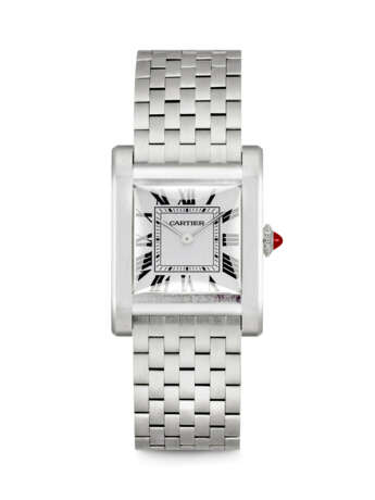 CARTIER. A RARE PLATINUM WRISTWATCH WITH BRACELET - photo 1