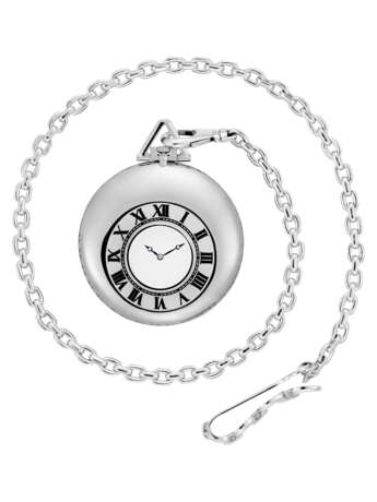 CARTIER. A RARE AND MAGNIFICENT 18K WHITE GOLD MYSTERY POCKET WATCH WITH MATCHING CHAIN - photo 1