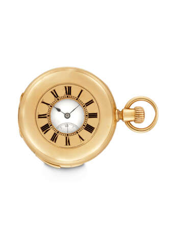 PATEK PHILIPPE. A RARE 18K GOLD QUARTER REPEATING POCKET WATCH WITH ENAMEL DIAL - фото 1