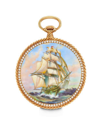 AUDEMARS PIGUET. AN 18K GOLD POCKET WATCH WITH ENAMEL DEPICTING A BOAT BY NI.GI.BARNA - photo 1