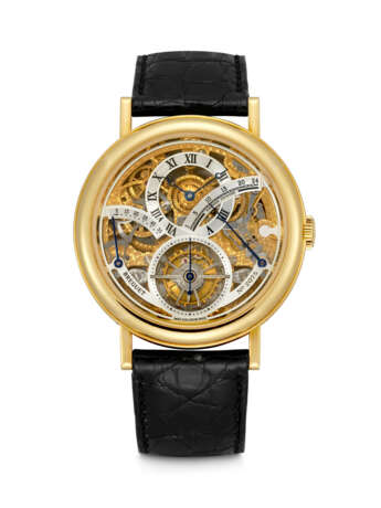 BREGUET. AN 18K GOLD SKELETONISED TOURBILLON WRISTWATCH WITH RETROGRADE 24 HOUR INDICATION AND POWER RESERVE - Foto 1