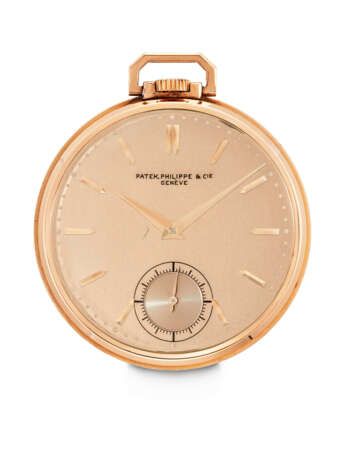 PATEK PHILIPPE. A BEAUTIFUL 18K PINK GOLD POCKET WATCH WITH ROSE DIAL - photo 1