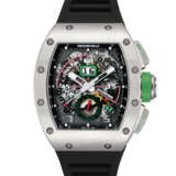 RICHARD MILLE. A RARE AND ATTRACTIVE TITANIUM LIMITED EDITION AUTOMATIC SEMI-SKELETONISED FLYBACK CHRONOGRAPH ANNUAL CALENDAR WRISTWATCH WITH SWEEP CENTRE SECONDS - фото 1